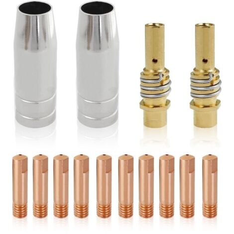 14Pcs 0,8mm Accessoires pour MIG MB15AK, Buse de Gaz de Contact de Torche de Soudure, Porte-embouts Difuseur, Embouts de Contact en Cuivre pour Consommables de Torche de Soudage MIG/MAG
