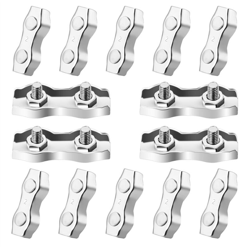 Image of 14PCS 2-Post Drahtseilklemme M2 1/16 Zoll Kabel Doppelbolzenclips für 1/16 Zoll/1,5 mm
