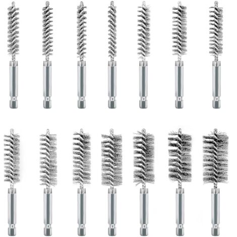 14Pcs Brosses Métalliques pour Visseuse, Acier Inoxydable Brosses Métallique a Main Cylindriques, Jeu de Brosse de Trou pour Perceuse Meuleuse et Autres Outils Rotatifs