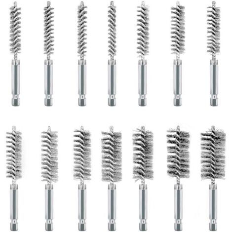 14Pcs Brosses Métalliques pour Visseuse, Acier Inoxydable Brosses Métallique a Main Cylindriques, Jeu de Brosse de Trou pour Perceuse Meuleuse et Autres Outils Rotatifs
