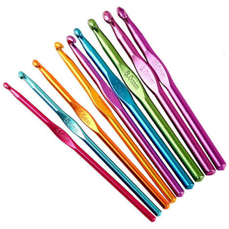 14pcs Crochets en Aluminium Tricot Outils Multicolore 2-10mm Crochets Aiguilles à Tricoter Craft - Débutants et Professionnels