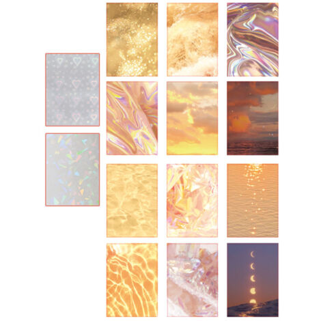 14PCS Foil Holographic Sticker Aesthetic Easy Apply PET Long Lasting Scrapbook Sticker for Album Water Bottle Gifts Yellow