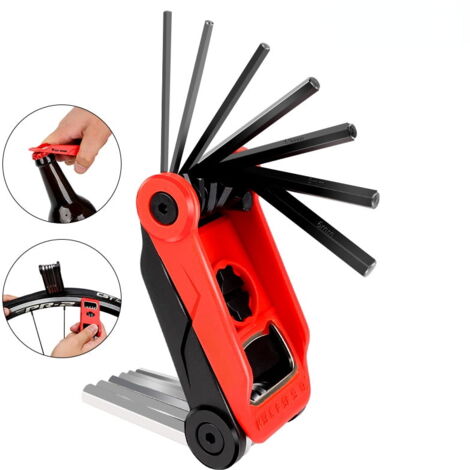 14PCS Folding Allen Wrench Sets, Metric and SAE Allen Key Set, METRIC 2mm, 2.5mm, 3mm, 4mm, 4.5mm, 5mm, 6mm. SAE 5/64”, 3/32”, 1/8”, 5/32”, 3/16”, 7/32”, 1/4"，Red