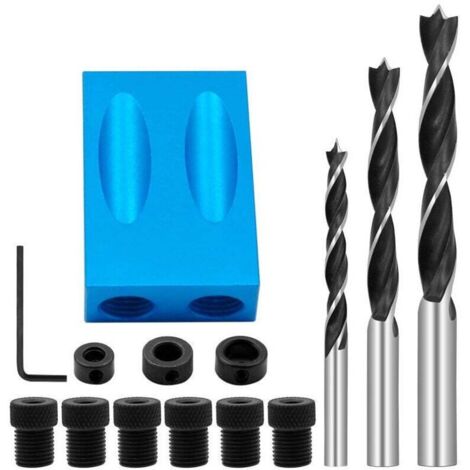 14pcs Gabarit de percage oblique pour bois - Guide 15° pour positionnement de trous de 6/8/10mm, outil de menuiserie essentiel