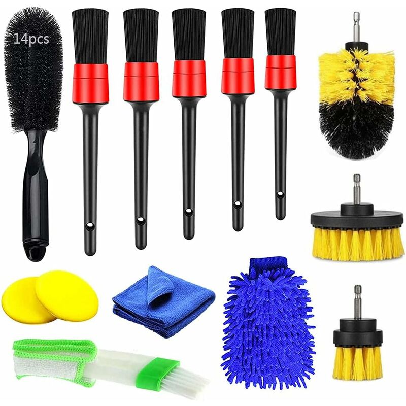 14pcs Lot de Brosse Nettoyage Voiture.Kit Nettoyage Voiture Professionnel.Pinceaux Nettoyage Voiture.Kit Nettoyage Voiture Interieur.Brosse de