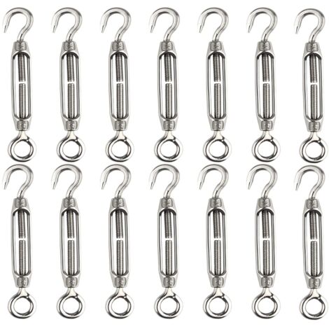 14pcs M4 Turnbuckle Wire Tensioner Hook and Eye Turnbuckle 304 Stainless Steel Turnbuckles Heavy Duty Rope Tension