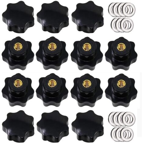 14Pcs M8 Knurled Thread Clamping Knob, Star Handle, Star Shape Hand Knobs Black Plastic Clamping Knob with Washers
