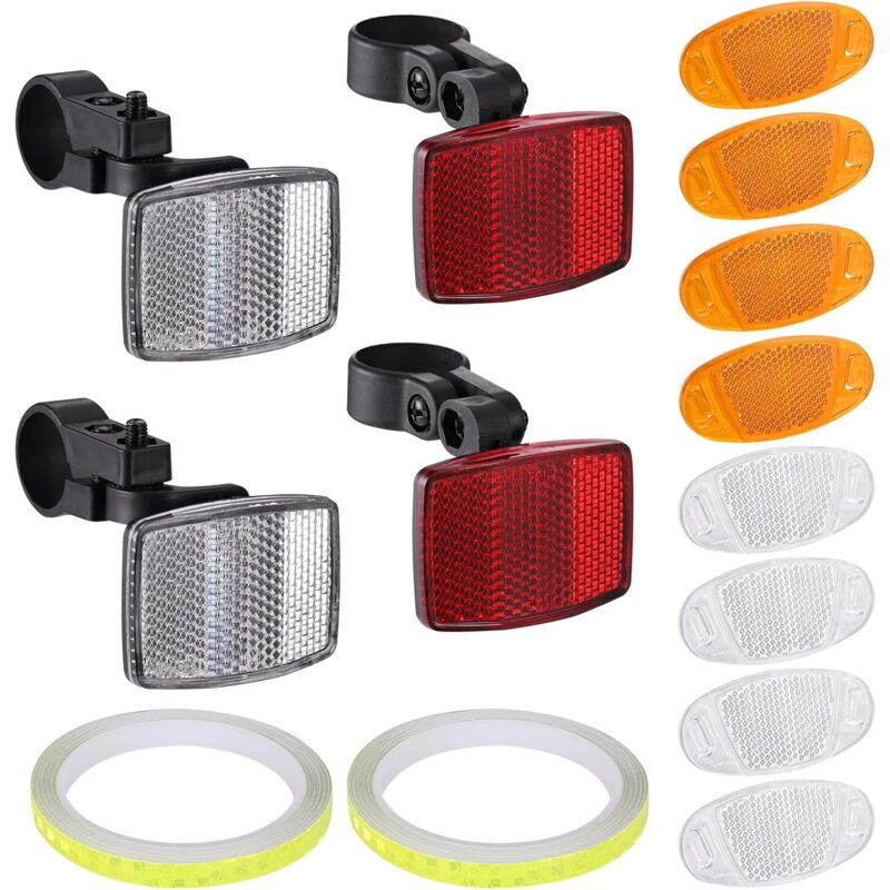 14pcs Réflecteurs pour Vélo, Réflecteurs Avant/Arrière pour Vélo, Réflecteurs pour Vélo Hautement Réfléchissants, Accessoires Universels pour Vélo de