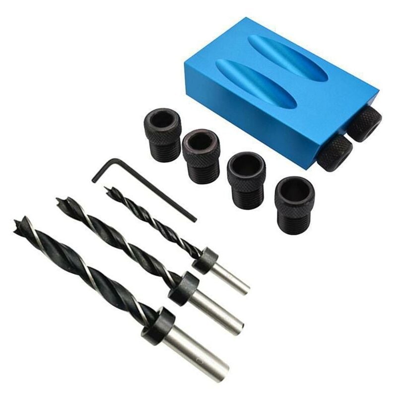 Csparkv - 14pièces Gabarit de percage oblique avec forets 15 ° Positionneur de menuisier,Gabarit de trou de poche,Guide de percage pour coin à bois