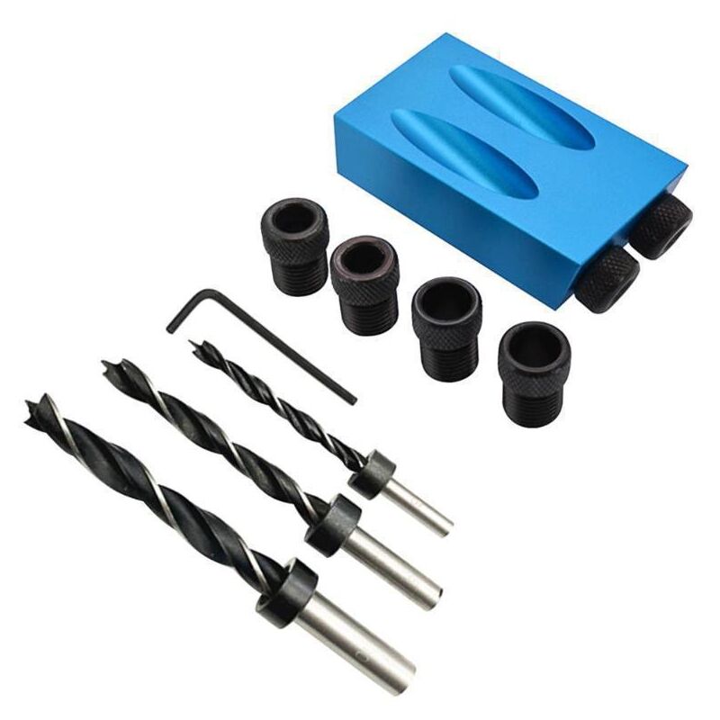 Linghhang - 14pièces Gabarit de percage oblique avec forets 15 ° Positionneur de menuisier,Gabarit de trou de poche,Guide de percage pour coin à bois