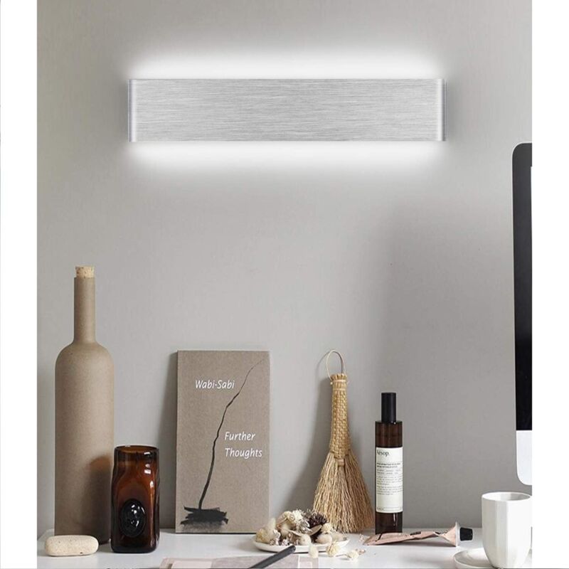 14W LED Applique Murale Interieur 40cm Lampe Murale Blanc Froid , Design Simple Argent Gris Brossé pour Chambre Salon Salle de Bain
