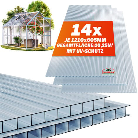 14x Polycarbonate Greenhouse Sheets Glass Replacement Thickness 4mm Twin Wall Cold Frame Hallow Clear 60.5 x 121cm
