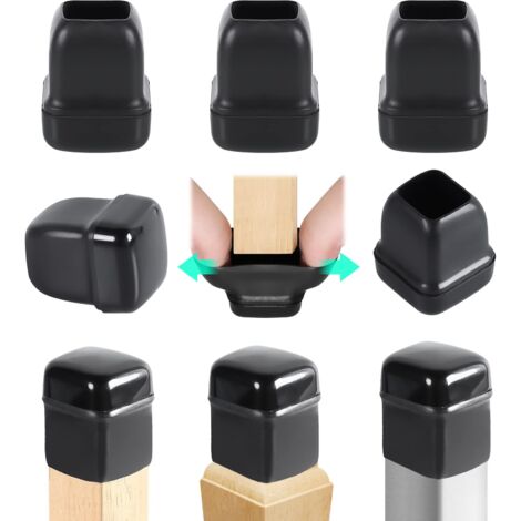 15-19mm Embouts pour Pieds de Chaise avec Fond en Téflon, 24 pcs Protection Pied de Chaise Carré Silicone Couvre-Jambes de Meuble, Patins en Téflon 1,25" pour Résistants Rayures et Élastique