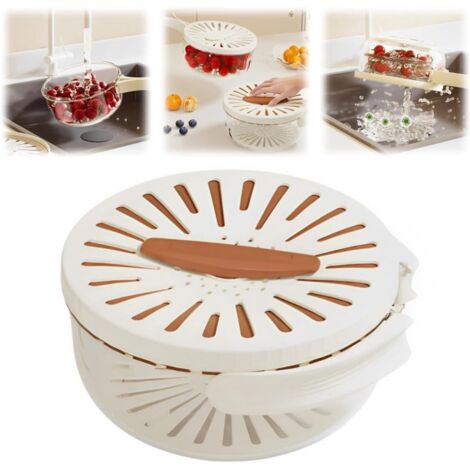 15 - 3 cm - Passoire à fruits - Bassine - Couvercle - à visser - Pliable - Poignée - Multifonctionnel - Panier d'égouttage - Convient