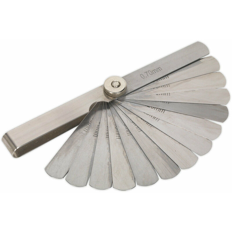 15 Blade Feeler Gauge - 0.06mm to 0.70mm - 75 x 13mm Blades - Metric Graduated