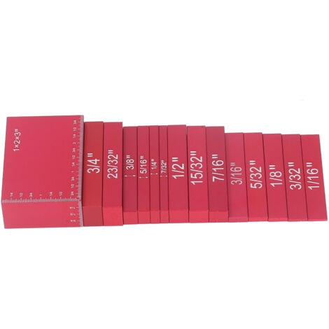 15 Blocs de Calibrage en Alliage d'Aluminium, Échelle de Précision, Couleurs Vives pour Menuiserie, Rouge