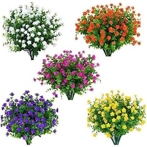 15 Bundles Outdoor Artificial Flowers Fake Plastic Shrub Resistant Greenery Plants