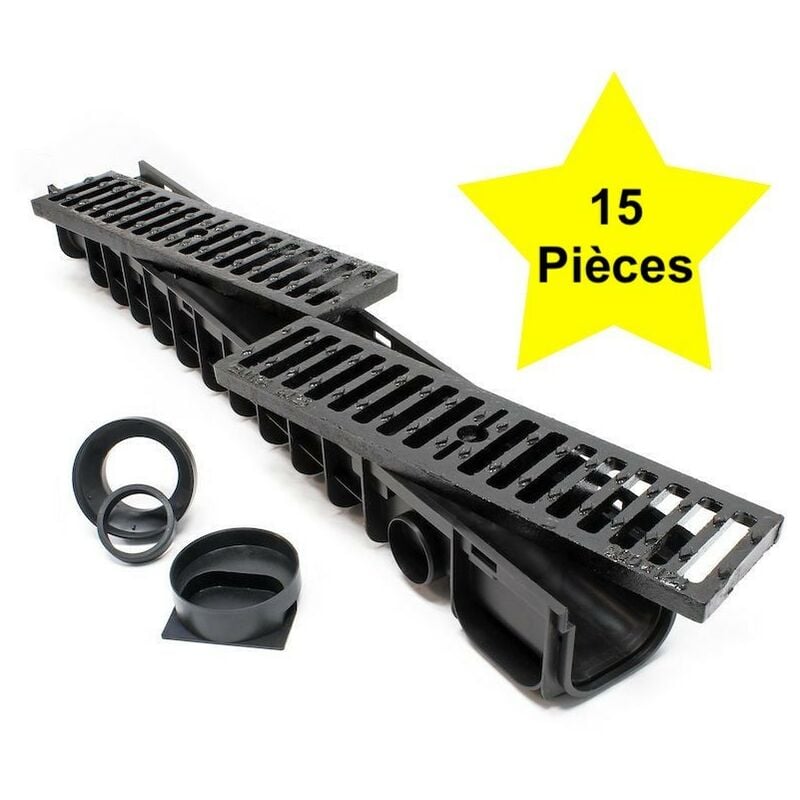 15 Caniveaux 1 mètre avec grille de protection fonte max. 25 tonnes
