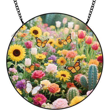 15 cm Attrape-soleil fleurs sauvages oiseaux papillons en vitrail, décoration maison, cadeau maman