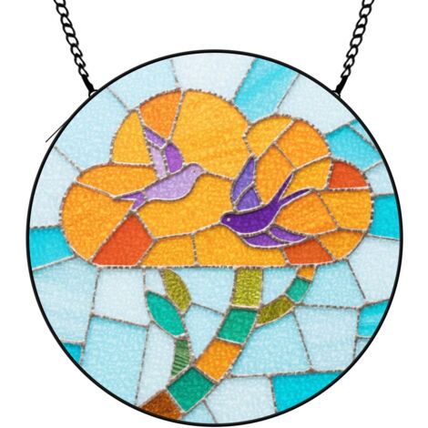 15 cm Attrape-soleil fleurs sauvages papillons oiseaux, panneau vitrail décoratif, cadeau maman