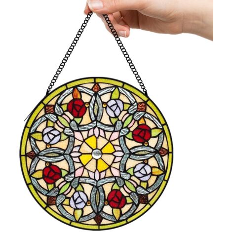 15 cm Attrape-soleil oiseau fleurs en verre coloré, panneau décoratif suspendu, cadeau Noël grand-mère