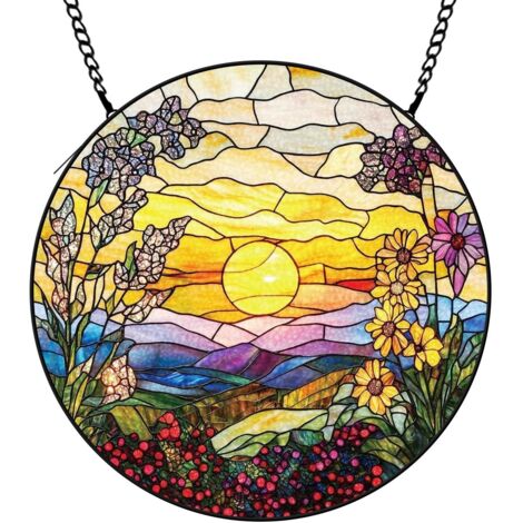 15 cm Attrape-soleil vitrail fleurs suspendu, décoration fenêtre maison, idée cadeau anniversaire femme