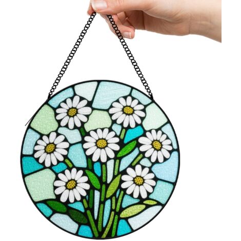 15 cm Décoration attrape-soleil vitrail fleurs, suspension fenêtre en verre coloré, idée cadeau pour femme homme