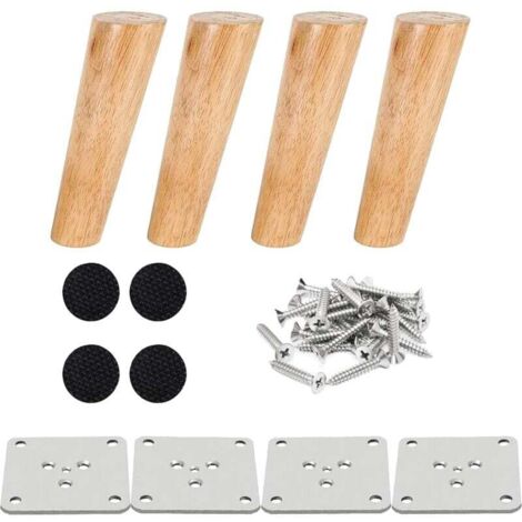 (15 cm,) Juego de 4 patas de madera para muebles, pata de cama de 15 cm, pata inclinada para mesa de centro, pata para muebles de cocina, acabado nogal, con accesorios de instalación para sillón, mesi