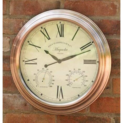 15" Copper Magnolia Clock Thermometer And Humidity Clock12