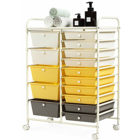 Home Ideal for School Office Mobile Book Paper Organizer Utility Trolley with Wheels RIVALLYCOOL 15-Drawers Rolling Storage Cart Yellow 