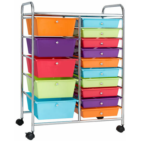 15 Drawers Storage Trolley Mobile Rolling Utility Cart Home Office