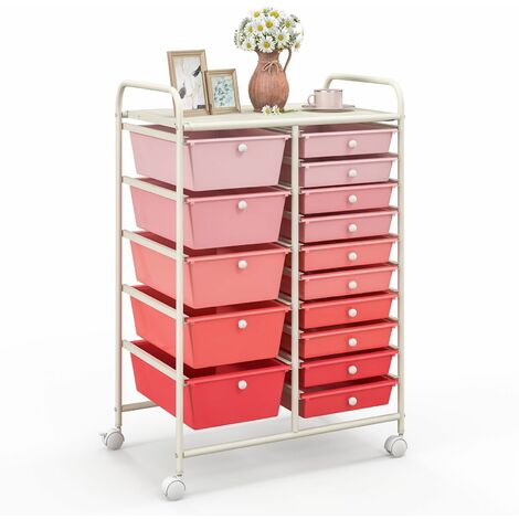 15 Drawers Storage Trolley Mobile Rolling Utility Cart Home Office Organizer
