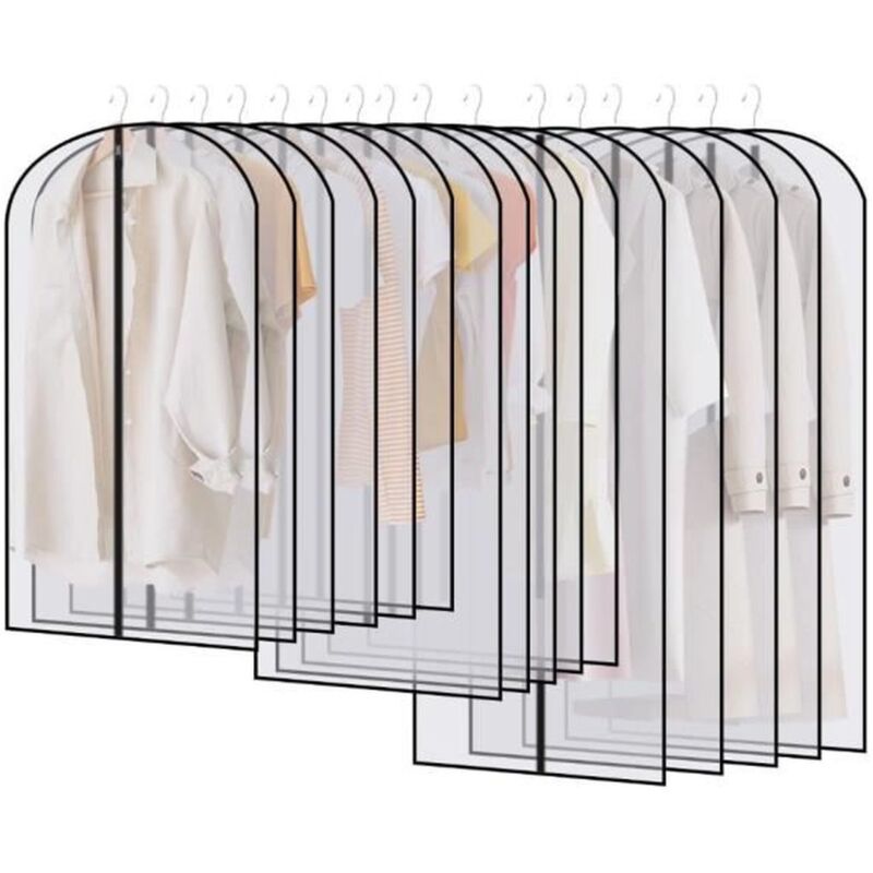 15 Housses de Vêtements,Housse Vetements à Suspendre Anti Poussière,Transparent Housse de Vetement Zip, pour Costumes, Manteaux
