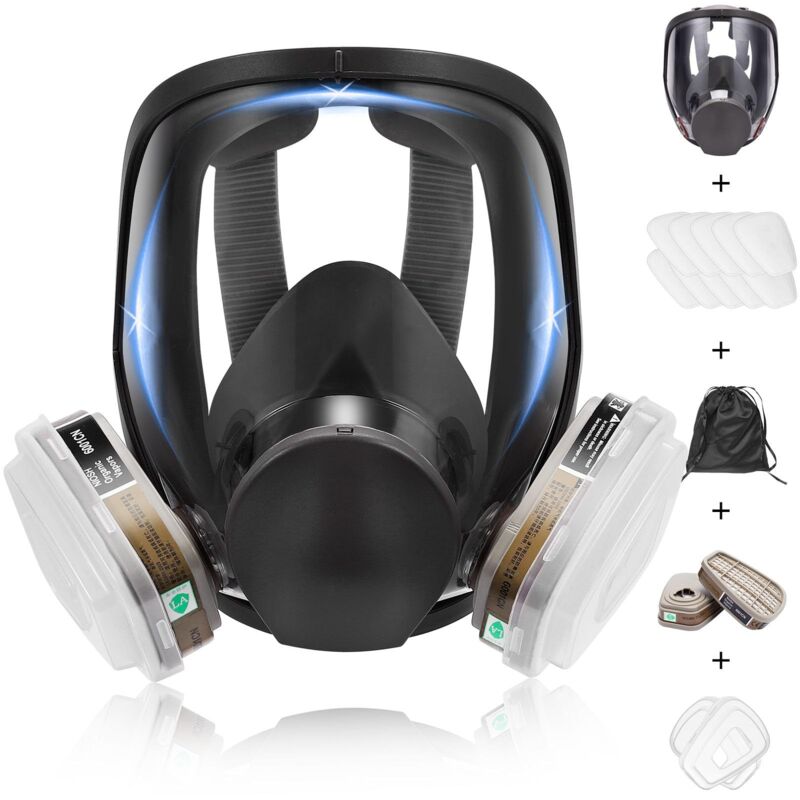 15 in 1 6800 Masque Respiratoire Intégral, Casque de Protection Faciale Pour Peindre,Vernis,Travaux de menuiserie,Vapeur et Poussière