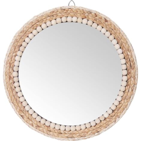 15 Inch Boho Round Hanging Wall Mirror Decorative Rattan Circle Mirrors for Farmhouse, Living Room, Bedroom