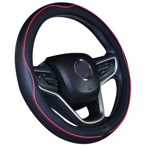 15 inch red black microfiber leather car steering wheel cover