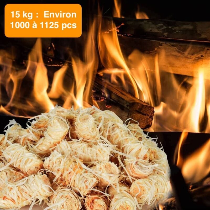 15 kg d'allume-feu naturel et bio. Environ 1000 à 1125 allume-feu pour grillades, feu ouvert, flambée, barbecue