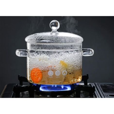 1,5 l / 50 oz Pot en Verre pour Cuisine, Pot De Cuisson en Verre, Mini Cocotte Multifonctionnel, Marmite en verre transparent résistant aux hautes températures avec double poignée et couvercle
