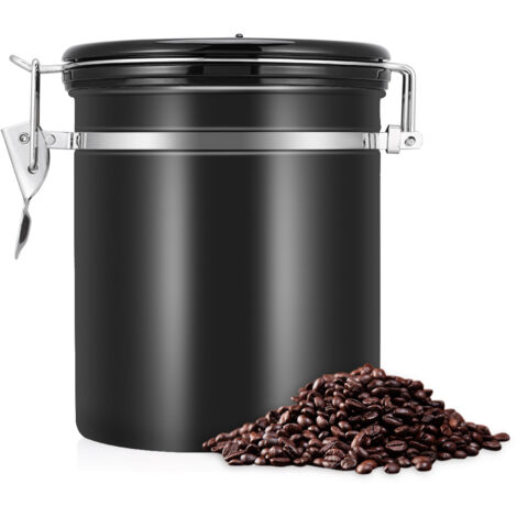1,5-Liter-Aufbewahrungsbehälter für Kaffeebohnen aus Edelstahl 304, schwarz, luftdicht