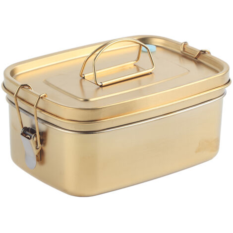 1,5-Liter-Lunchbox aus zwei Etagen, Edelstahl 304, goldfarbener Bento-Behälter aus Metall für Mahlzeiten