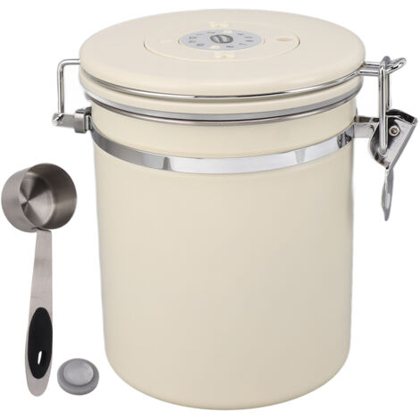 1,5-Liter-Vorratsdose aus luftdichtem Edelstahl mit Löffel und Datumsanzeige, ideal für Kaffee und Küche, Beige
