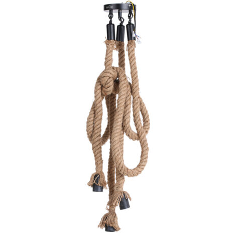 1,5 m AC 220-240 V Triple E27 Supports 3 têtes Corde de chanvre Suspension Plafonnier Personnalité créative Industriel Vintage Rétro Style campagnard pour Restaurant Café Bar Décoration de la maison