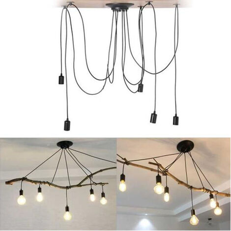 1.5 m Klassische Edison Pendelleuchte DIY Verstellbare Deckenleuchte E27 Retro Kronleuchter für Esszimmer Schlafzimmer Hotel 5 Köpfe Schwarz