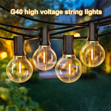15 m lange LED-Lichterkette für den Außenbereich mit 25 E27-G40-Glühbirnen, Kunststoff-IP44-wasserdichte Girlande für Garten, Hof, Terrasse, Weihnachten
