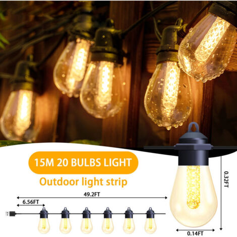 15 m lange Solar-Lichterkette für den Außenbereich – E12-Fassungen – IP44 wasserdicht – Für Garten, Terrasse, Bäume und Partydekoration – 2200 K – Warmweiß