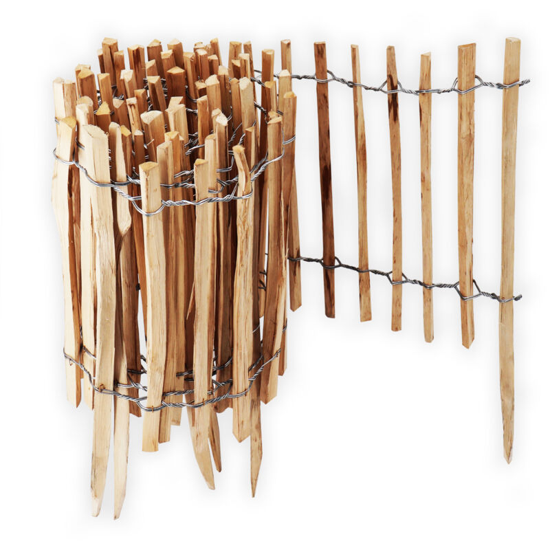 Aquagart - 15 M Picket Fence Rollboarder 60 Cm High Slat Set Width 4-6 Cm Garden Fence Made Of Hazelnut Wooden Fence