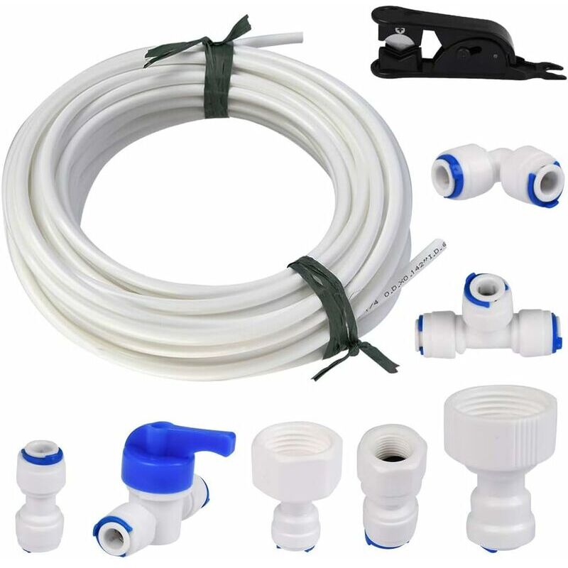 KZQ - 15 Mètres Tuyau d'Alimentation en Eau Universel, Kit de Connecteur de Tuyau de Réfrigérateur 1/4 ', Tube de Filtre, Pièces et Accessoires pour