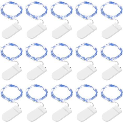 15 Pack Blue LED String Lights, 2M 20 LED Battery Operated Copper Wire Fairy Lights for Christmas Birthday, Wedding, Halloween