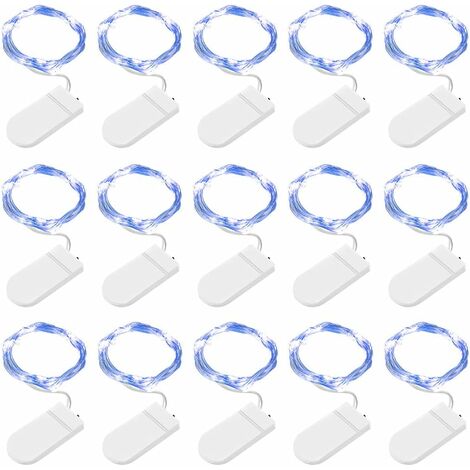 15 Pack Blue LED String Lights, 2M 20 LED Battery Operated Copper Wire String Lights for Christmas Birthday, Wedding, Halloween