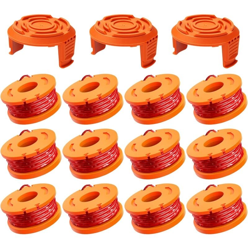 15 Pack Bobine Fil Coupe BordureWorx WA0004.1/WA0010 Coupe Bordures, 0.2cm Bobine de Fil Debroussailleuse(12 Fil Coupe Bordure,3 Couvercle)